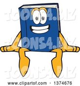 Vector Illustration of a Cartoon Blue Book Mascot Sitting on a Wall or Sign by Mascot Junction