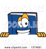 Vector Illustration of a Cartoon Blue Book Mascot Smiling over a Sign by Toons4Biz