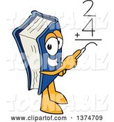 Vector Illustration of a Cartoon Blue Book Mascot Solving a Math Addition Problem by Toons4Biz