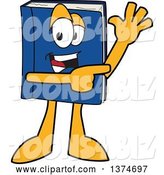 Vector Illustration of a Cartoon Blue Book Mascot Waving and Pointing by Toons4Biz