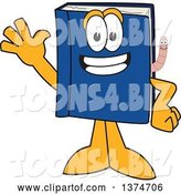 Vector Illustration of a Cartoon Blue Book Mascot Waving, with a Worm Emerging from the Pages by Toons4Biz