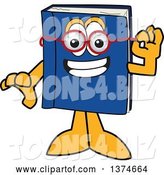 Vector Illustration of a Cartoon Blue Book Mascot Wearing Glasses by Mascot Junction