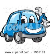 Vector Illustration of a Cartoon Blue Car Mascot Holding a Wrench and Giving a Thumb up by Mascot Junction