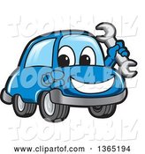 Vector Illustration of a Cartoon Blue Car Mascot Holding a Wrench and Pointing at the Viewer by Toons4Biz