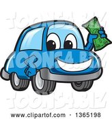 Vector Illustration of a Cartoon Blue Car Mascot Holding up Cash Money by Mascot Junction