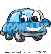 Vector Illustration of a Cartoon Blue Car Mascot Searching with a Magnifying Glass by Mascot Junction