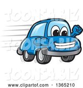 Vector Illustration of a Cartoon Blue Car Mascot Speeding by Toons4Biz