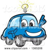 Vector Illustration of a Cartoon Blue Car Mascot with an Idea by Mascot Junction
