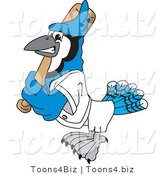 Vector Illustration of a Cartoon Blue Jay Mascot Batting by Mascot Junction
