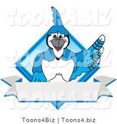 Vector Illustration of a Cartoon Blue Jay Mascot Blue Diamond Banner Logo by Toons4Biz