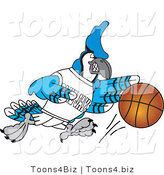 Vector Illustration of a Cartoon Blue Jay Mascot Dribbling a Basketball by Mascot Junction