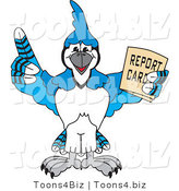 Vector Illustration of a Cartoon Blue Jay Mascot Holding a Report Card by Mascot Junction