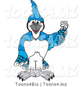 Vector Illustration of a Cartoon Blue Jay Mascot Holding a Tooth by Mascot Junction