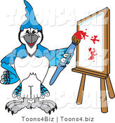 Vector Illustration of a Cartoon Blue Jay Mascot Painting a Canvas by Mascot Junction