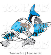 Vector Illustration of a Cartoon Blue Jay Mascot Playing Football by Mascot Junction