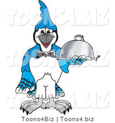 Vector Illustration of a Cartoon Blue Jay Mascot Serving Food by Mascot Junction