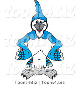 Vector Illustration of a Cartoon Blue Jay Mascot Standing with His Hands on His Hips by Mascot Junction