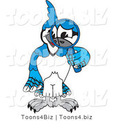 Vector Illustration of a Cartoon Blue Jay Mascot Using a Magnifying Glass by Mascot Junction