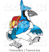 Vector Illustration of a Cartoon Blue Jay Mascot Walking to School by Mascot Junction