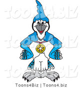 Vector Illustration of a Cartoon Blue Jay Mascot Wearing a Medal by Mascot Junction