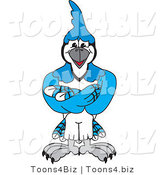 Vector Illustration of a Cartoon Blue Jay Mascot with His Arms Crossed by Mascot Junction