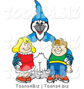 Vector Illustration of a Cartoon Blue Jay Mascot with Students by Mascot Junction