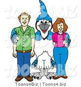 Vector Illustration of a Cartoon Blue Jay Mascot with Teachers or Parents by Mascot Junction