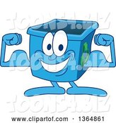 Vector Illustration of a Cartoon Blue Recycle Bin Mascot Flexing by Toons4Biz