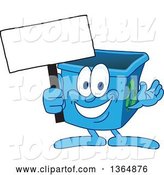 Vector Illustration of a Cartoon Blue Recycle Bin Mascot Holding a Blank Sign by Toons4Biz