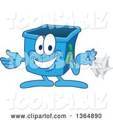 Vector Illustration of a Cartoon Blue Recycle Bin Mascot Holding a Napkin, Hankie, or Paper by Toons4Biz