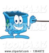 Vector Illustration of a Cartoon Blue Recycle Bin Mascot Using a Pointer Stick by Mascot Junction