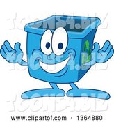 Vector Illustration of a Cartoon Blue Recycle Bin Mascot Welcoming by Mascot Junction