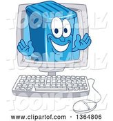 Vector Illustration of a Cartoon Blue Rolling Trash Can Bin Mascot Emerging from a Computer Screen by Mascot Junction
