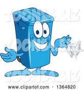 Vector Illustration of a Cartoon Blue Rolling Trash Can Bin Mascot Holding a Napkin by Mascot Junction