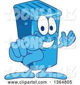 Vector Illustration of a Cartoon Blue Rolling Trash Can Bin Mascot Presenting and Pointing Outwards by Mascot Junction