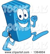 Vector Illustration of a Cartoon Blue Rolling Trash Can Bin Mascot Running by Mascot Junction