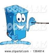 Vector Illustration of a Cartoon Blue Rolling Trash Can Bin Mascot Using a Pointer Stick by Mascot Junction