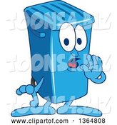 Vector Illustration of a Cartoon Blue Rolling Trash Can Bin Mascot Whispering by Mascot Junction