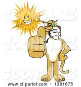 Vector Illustration of a Cartoon Bobcat Mascot and Sun Holding Thumbs Up, Symbolizing Excellence by Mascot Junction