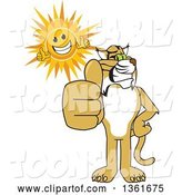 Vector Illustration of a Cartoon Bobcat Mascot and Sun Holding Thumbs Up, Symbolizing Excellence by Toons4Biz