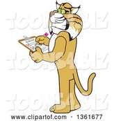 Vector Illustration of a Cartoon Bobcat Mascot Completing a to Do List, Symbolizing Dependability by Mascot Junction