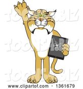 Vector Illustration of a Cartoon Bobcat Mascot Confessing to Breaking a Tablet, Symbolizing Integrity by Mascot Junction