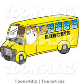 Vector Illustration of a Cartoon Bobcat Mascot Driving a School Bus by Mascot Junction