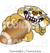Vector Illustration of a Cartoon Bobcat Mascot Grabbing a Football by Mascot Junction
