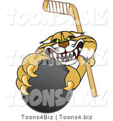 Vector Illustration of a Cartoon Bobcat Mascot Grabbing a Hockey Puck by Mascot Junction