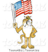 Vector Illustration of a Cartoon Bobcat Mascot Holding a Flag by Mascot Junction