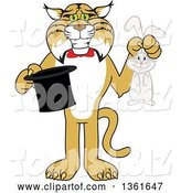 Vector Illustration of a Cartoon Bobcat Mascot Holding a Rabbit and a Magic Hat, Symbolizing Being Resourceful by Toons4Biz