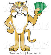 Vector Illustration of a Cartoon Bobcat Mascot Holding Cash by Mascot Junction