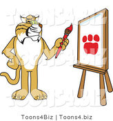 Vector Illustration of a Cartoon Bobcat Mascot Painting a Paw Print by Mascot Junction