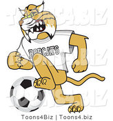 Vector Illustration of a Cartoon Bobcat Mascot Playing Soccer by Mascot Junction